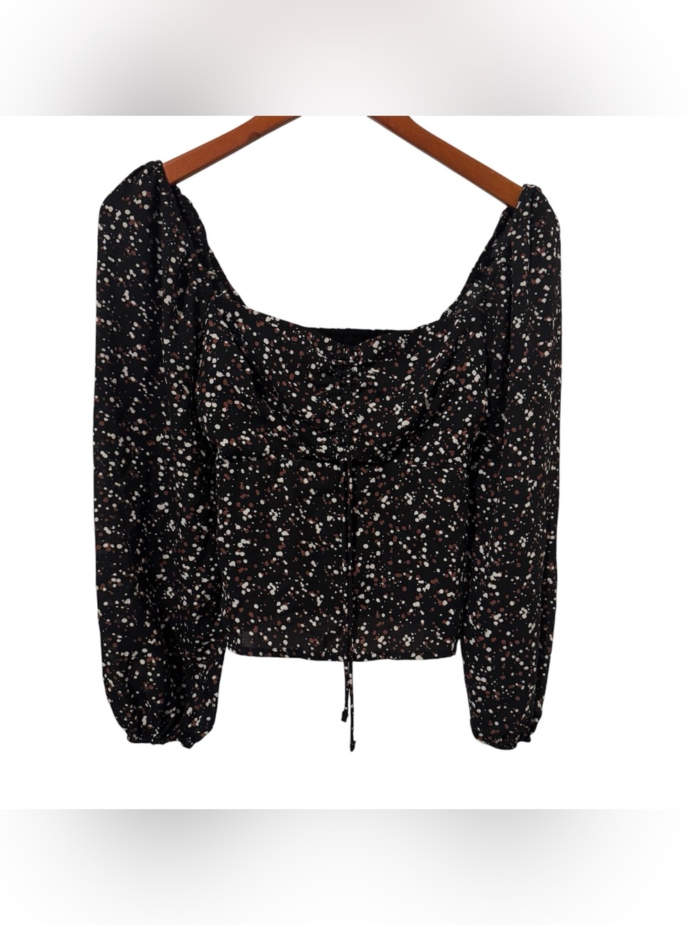 Abercrombie & Fitch splatter print Square-Neck Puff Sleeve Top